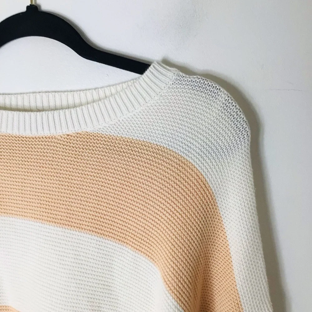 Sabo Australian sweater pullover women small orange white stripe cotton oversize - Picture 2 of 10